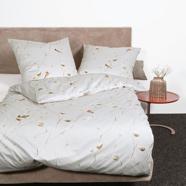 Janine Interlock Jersey Bettwäsche Carmen 55094-08 Vögel Grau 135x200