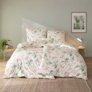 Estella Interlock Jersey Bettwäsche Lina 6342-200 Blumen Beige 135x200