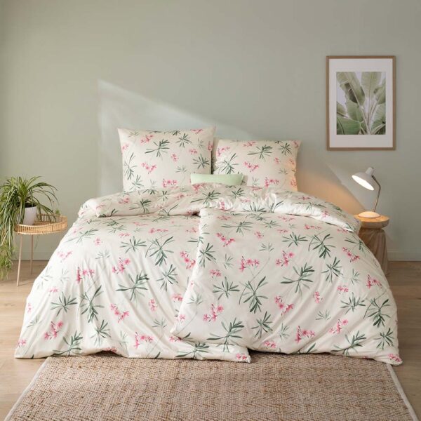 Estella Interlock Jersey Bettwäsche Lina 6342-200 Blumen Beige 135x200