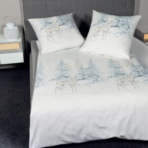 Janine Feinbiber Bettwäsche Davos 65053-2 Hirsch Tannen Schnee 135x200
