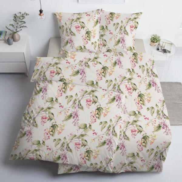 Estella Interlock Jersey Bettwäsche 6952-985 Blumen Blätter 155x220