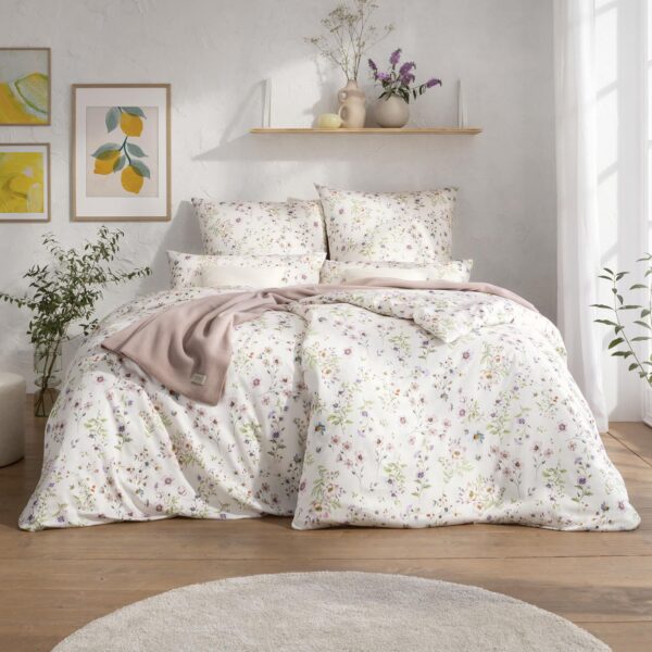 Estella Mako Satin Bettwäsche Petra 7962-110 Blumen Elfenbein 135x200