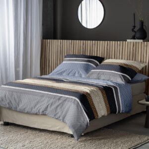 Irisette Biber Bettwäsche Panda 8543-20 Streifen Grau Blau 135x200
