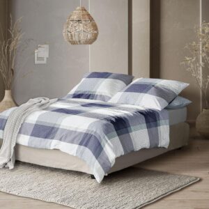 Irisette Seersucker Bettwäsche Easy 8575-20 Kariert Grau Blau 155x220