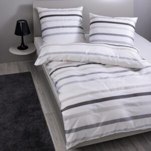 Bettwäsche Janine Mako Satin J.D. 87101-07 Streifen Taupegrau 155x220