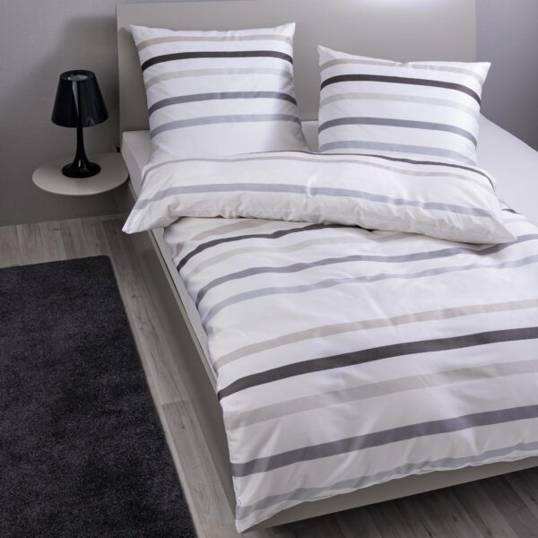 Bettwäsche Janine Mako Satin J.D. 87101-07 Streifen Taupegrau 155x220