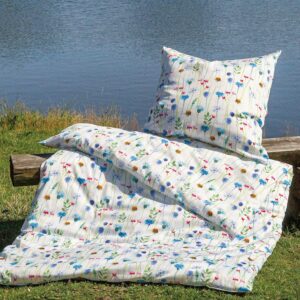 Janine Mako Satin Bettwäsche Moments 98104-02 Blumen weiß blau 135x200