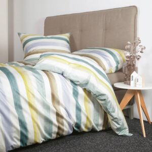 Janine Mako Satin Bettwäsche Moments 98113-06 Streifen Smaragd 135x200
