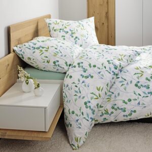 Janine Mako Satin Bettwäsche Moments 98117-06 Blätter Grün 135x200