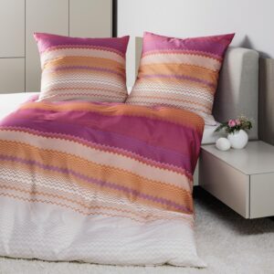 Janine Mako Satin Bettwäsche Moments 98120-01 Zick-Zack Pink 135x200