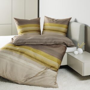 Janine Mako Satin Bettwäsche Moments 98120-07 Zick-Zack Sand 135x200