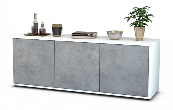 Lowboard Allegra | Korpus Weiß | Front in Beton Optik | 136x49x35cm (BxHxT)