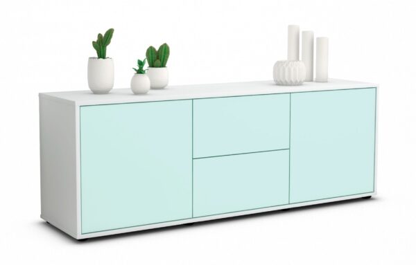 Lowboard Alma | Korpus Weiß | Front in Mint | 136x49x35cm (BxHxT)