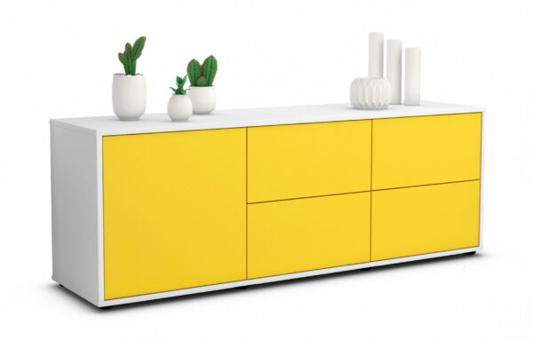 Lowboard Aloisia | Korpus Weiß | Front in Gelb | 136x49x35cm (BxHxT)