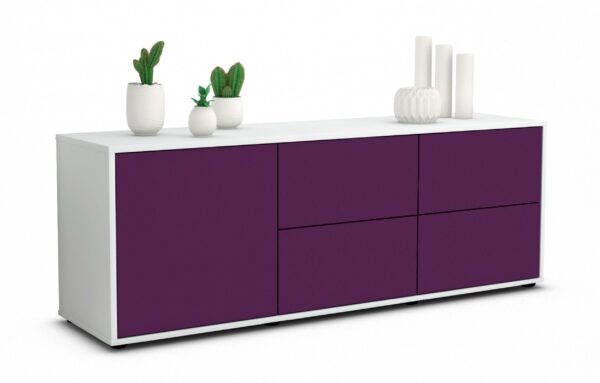 Lowboard Aloisia | Korpus Weiß | Front in Lila | 136x49x35cm (BxHxT)