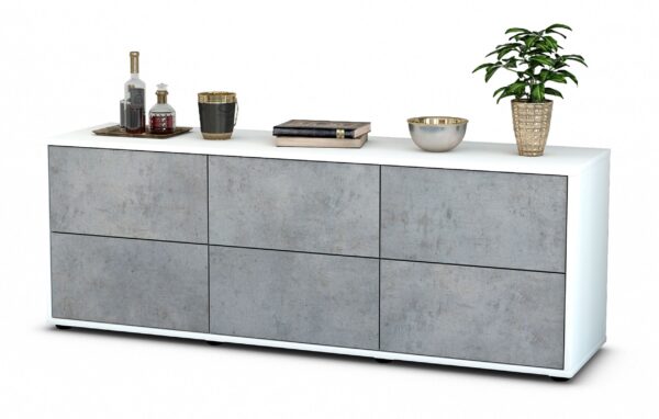 Lowboard Alva | Korpus Weiß | Front in Beton Optik | 136x49x35cm (BxHxT)
