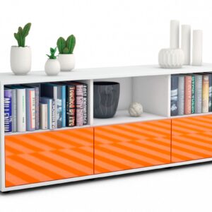 Lowboard Amalia | Korpus Weiß | Front in Hochglanz Orange | 136x49x35cm (BxHxT)