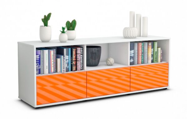 Lowboard Amalia | Korpus Weiß | Front in Hochglanz Orange | 136x49x35cm (BxHxT)