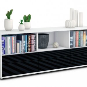 Lowboard Amalia | Korpus Weiß | Front in Hochglanz Schwarz | 136x49x35cm (BxHxT)