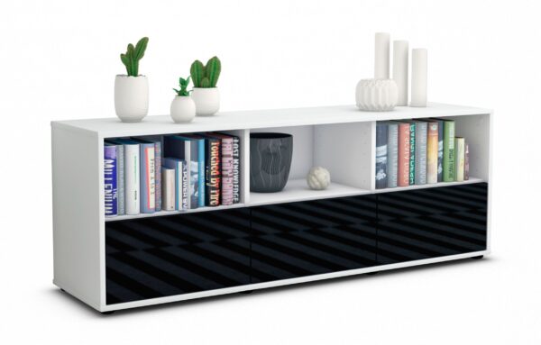 Lowboard Amalia | Korpus Weiß | Front in Hochglanz Schwarz | 136x49x35cm (BxHxT)