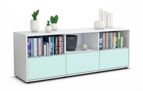 Lowboard Amalia | Korpus Weiß | Front in Mint | 136x49x35cm (BxHxT)