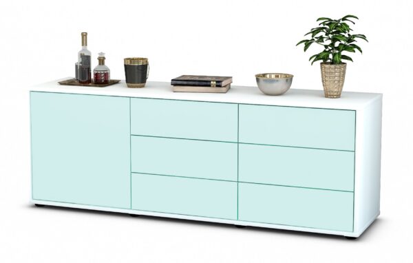 Lowboard Amedea | Korpus Weiß | Front in Mint | 136x49x35cm (BxHxT)