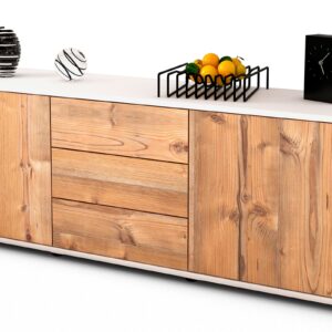 Lowboard Ameline | Korpus Weiß | Front in Pinie Holz Optik | 136x49x35cm (BxHxT)
