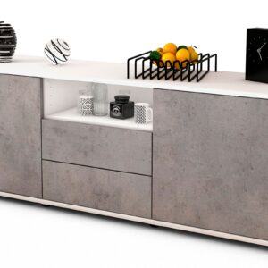 Lowboard Ameriga | Korpus Weiß | Front in Beton Optik | 136x49x35cm (BxHxT)