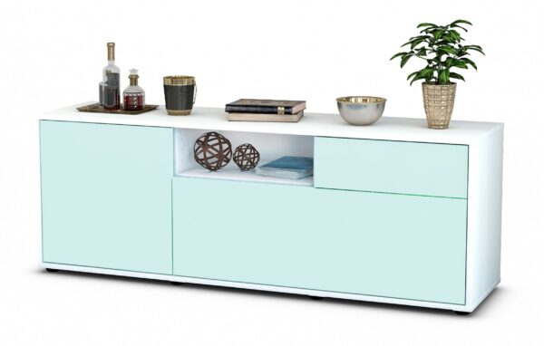 Lowboard Amila | Korpus Weiß | Front in Mint | 136x49x35cm (BxHxT)