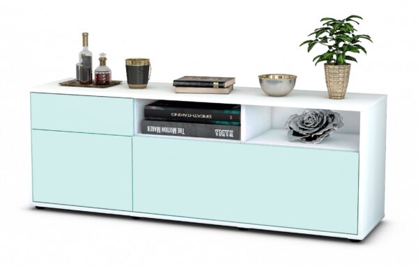 Lowboard Amisa | Korpus Weiß | Front in Mint | 136x49x35cm (BxHxT)