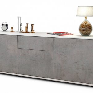 Lowboard Anella | Korpus Weiß | Front in Beton Optik | 136x49x35cm (BxHxT)