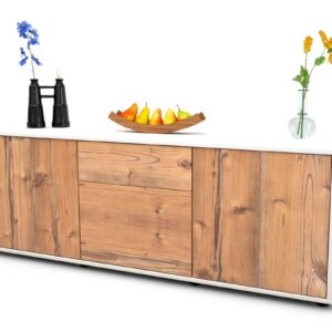Lowboard Anella | Korpus Weiß | Front in Pinie Holz Optik | 136x49x35cm (BxHxT)