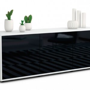 Lowboard Anella | Korpus Weiß | Front in Hochglanz Schwarz | 136x49x35cm (BxHxT)