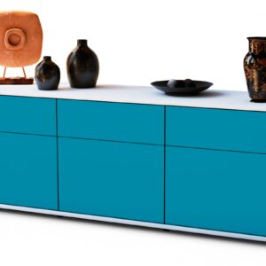 Lowboard Angela | Korpus Weiß | Front in Türkis | 136x49x35cm (BxHxT)