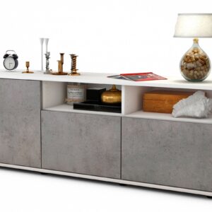 Lowboard Angelina | Korpus Weiß | Front in Beton Optik | 136x49x35cm (BxHxT)