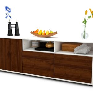 Lowboard Angelina | Korpus Weiß | Front in Walnuss Holz Optik | 136x49x35cm (BxHxT)