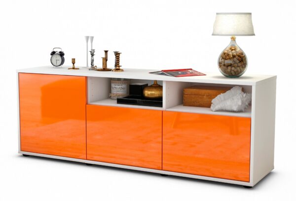 Lowboard Angelina | Korpus Weiß | Front in Hochglanz Orange | 136x49x35cm (BxHxT)