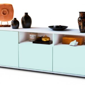 Lowboard Angelina | Korpus Weiß | Front in Mint | 136x49x35cm (BxHxT)