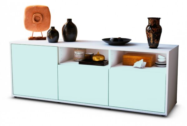 Lowboard Angelina | Korpus Weiß | Front in Mint | 136x49x35cm (BxHxT)