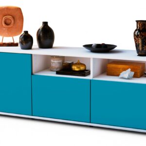 Lowboard Angelina | Korpus Weiß | Front in Türkis | 136x49x35cm (BxHxT)
