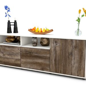 Lowboard Anina | Korpus Weiß | Front in Treibholz Holz Optik | 136x49x35cm (BxHxT)