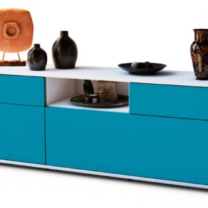 Lowboard Anita | Korpus Weiß | Front in Türkis | 136x49x35cm (BxHxT)