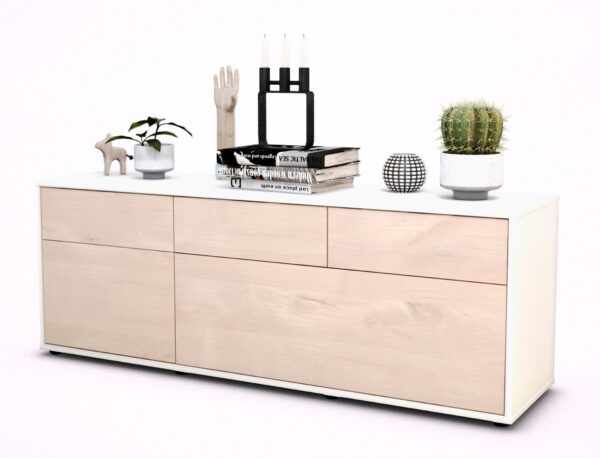 Lowboard Anjelika | Korpus Weiß | Front in Zeder Holz Optik | 136x49x35cm (BxHxT)