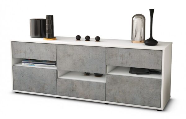 Lowboard Annalisa | Korpus Weiß | Front in Beton Optik | 136x49x35cm (BxHxT)