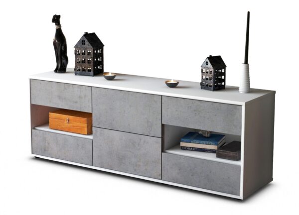 Lowboard Anni | Korpus Weiß | Front in Beton Optik | 136x49x35cm (BxHxT)