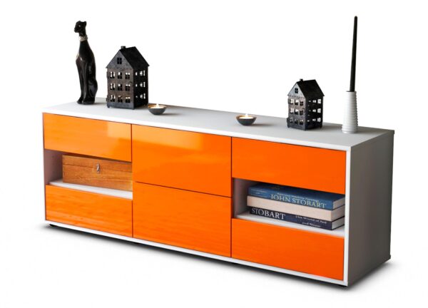 Lowboard Anni | Korpus Weiß | Front in Hochglanz Orange | 136x49x35cm (BxHxT)