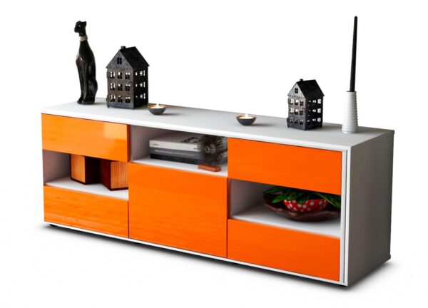 Lowboard Annina | Korpus Weiß | Front in Hochglanz Orange | 136x49x35cm (BxHxT)