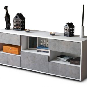 Lowboard Annunziata | Korpus Weiß | Front in Beton Optik | 136x49x35cm (BxHxT)