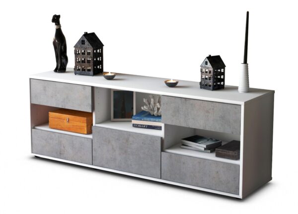 Lowboard Annunziata | Korpus Weiß | Front in Beton Optik | 136x49x35cm (BxHxT)