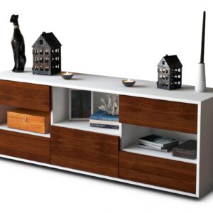 Lowboard Annunziata | Korpus Weiß | Front in Walnuss Holz Optik | 136x49x35cm (BxHxT)